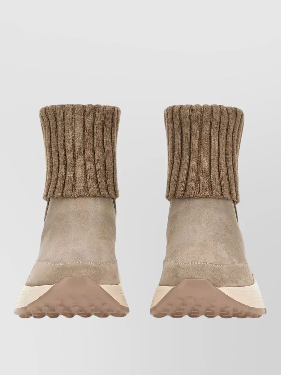 Hogan Suede Ribbed-Knit Ankle Boots