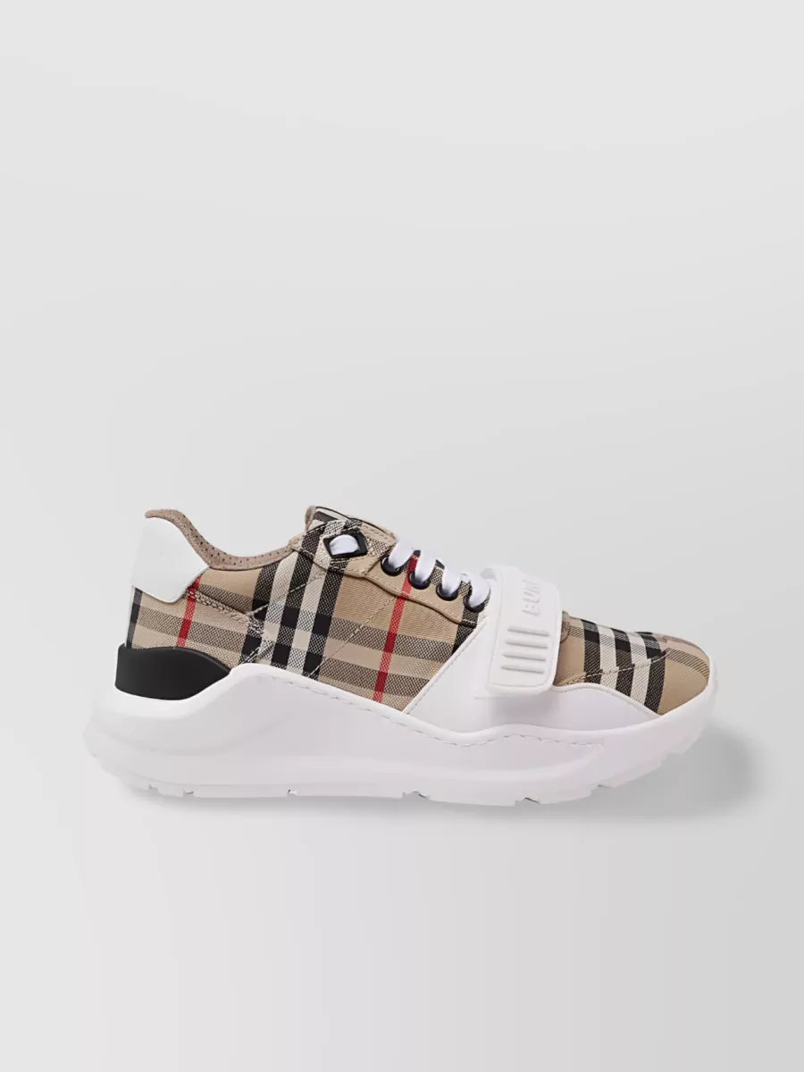 Shop Burberry Vintage Check-pattern Strap Sneakers In Grey