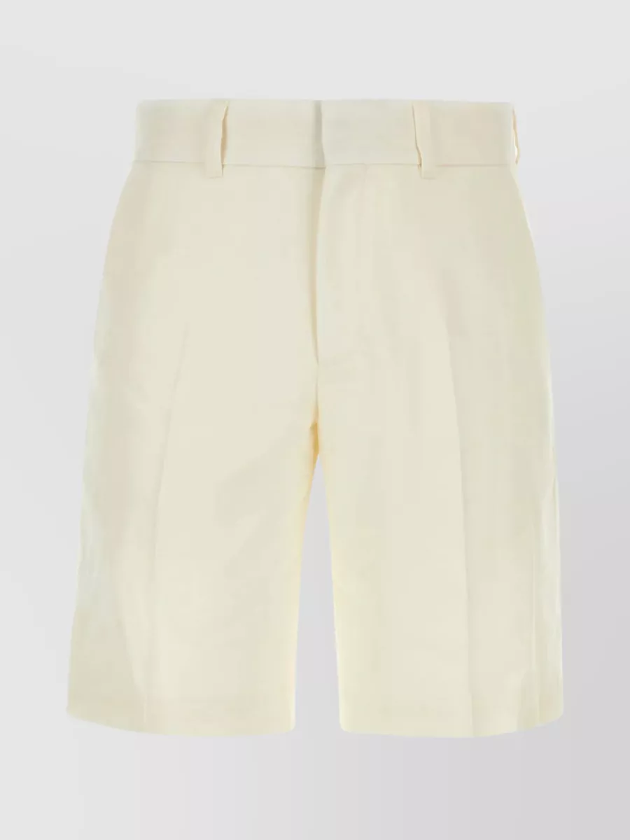 Shop Casablanca Wide Leg Wool Gabardine Shorts With Belt Loops In Beige