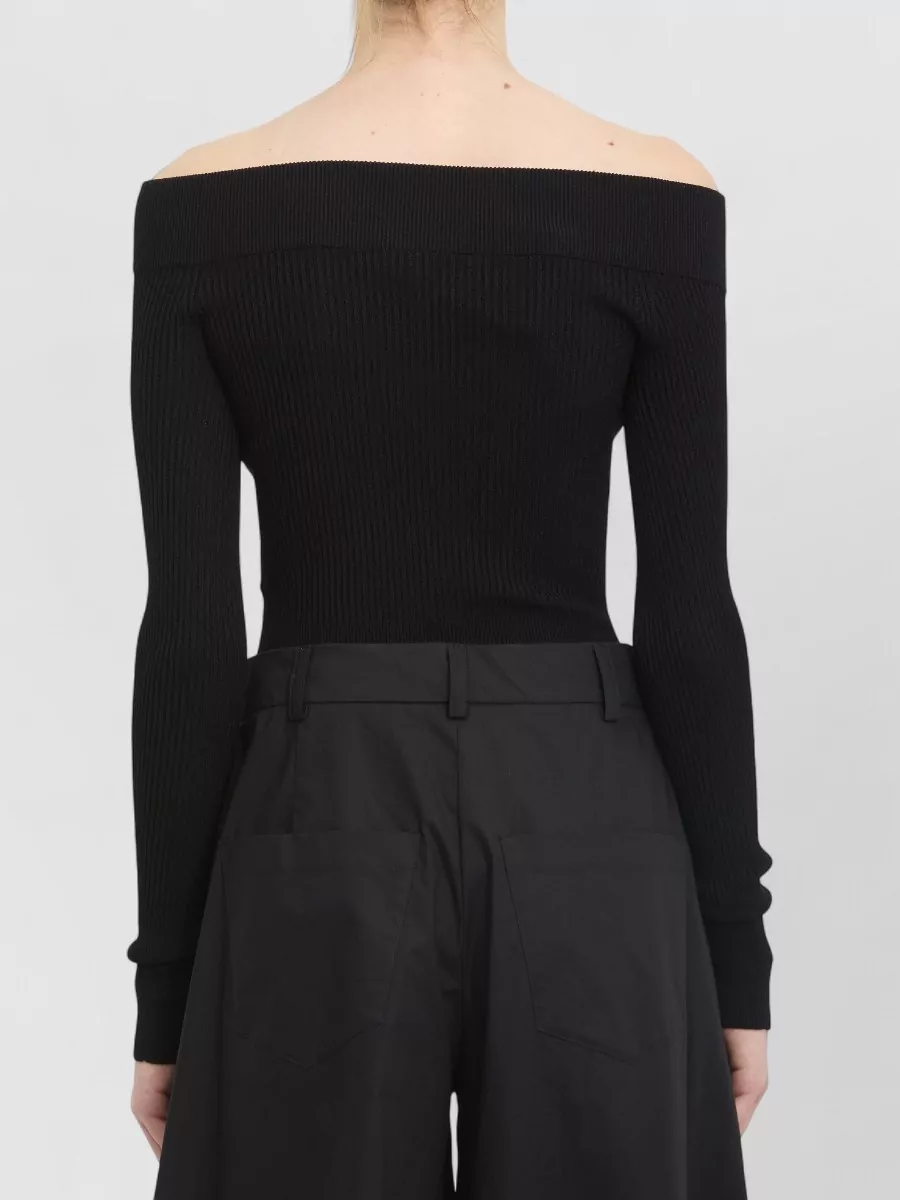 Alaïa Ribbed Off-The-Shoulder Long-Sleeve Bodysuit