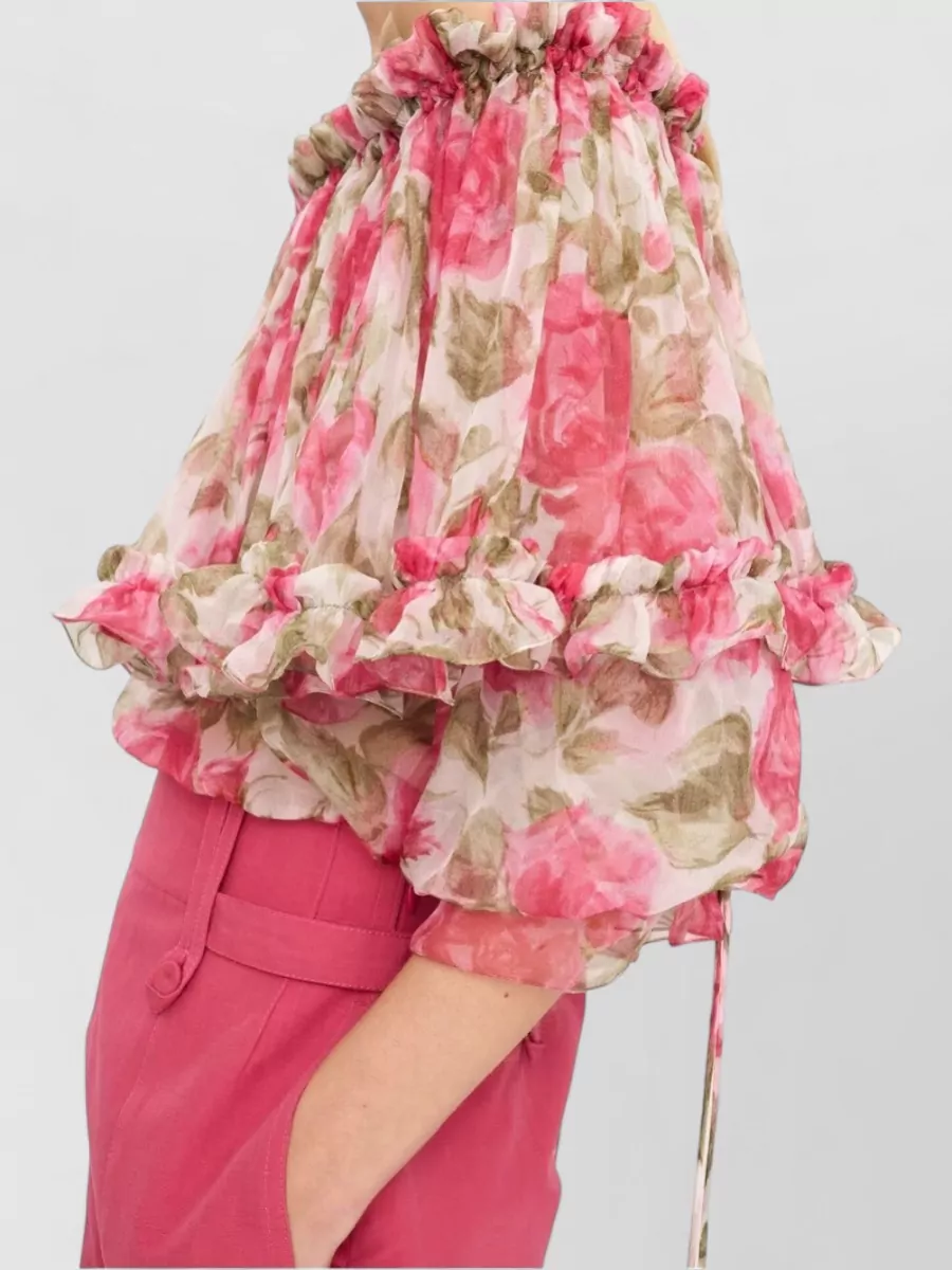 Chloé Silk Floral-Print Off-Shoulder Blouse