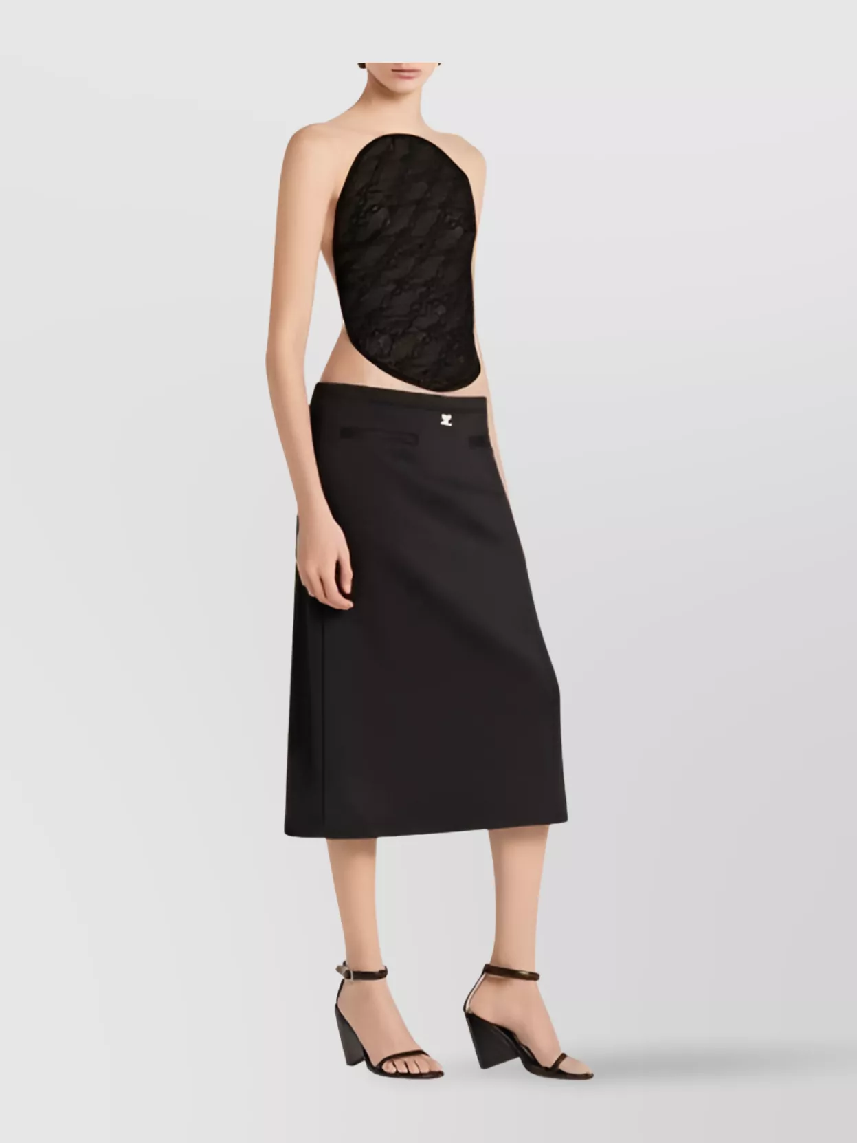 Courrèges Lace Circle Bodysuit Sheer Panel In Black