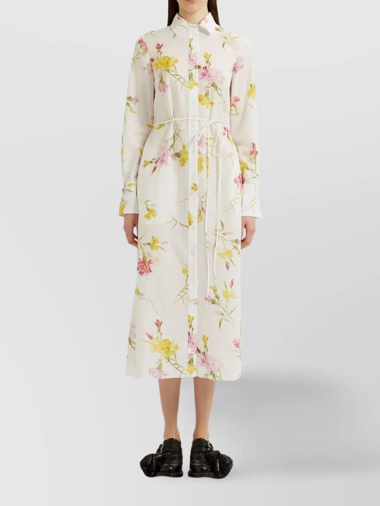 Erdem Floral Print Linen Dress With Waist Tie