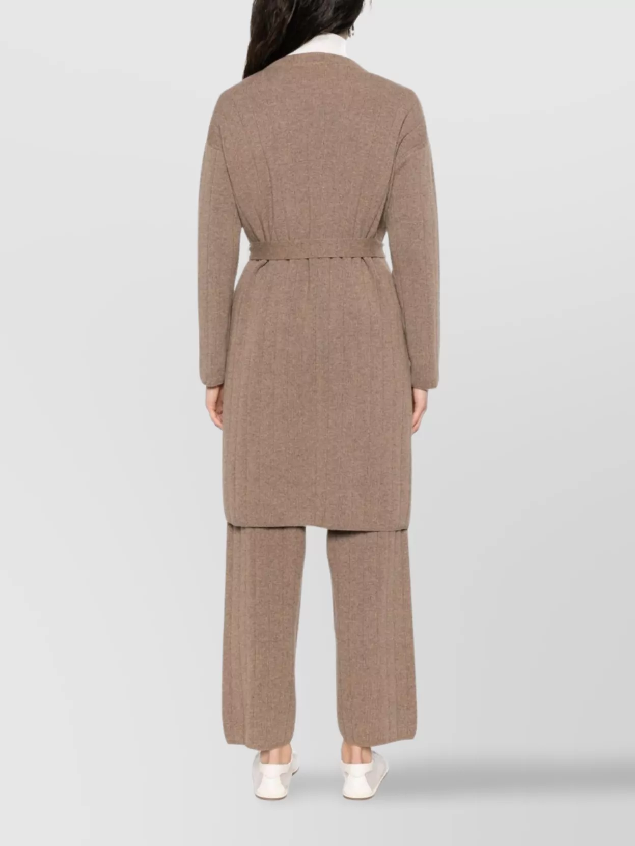 Max Mara Cashmere Cardigan With Belted Waist And Pockets In Brown