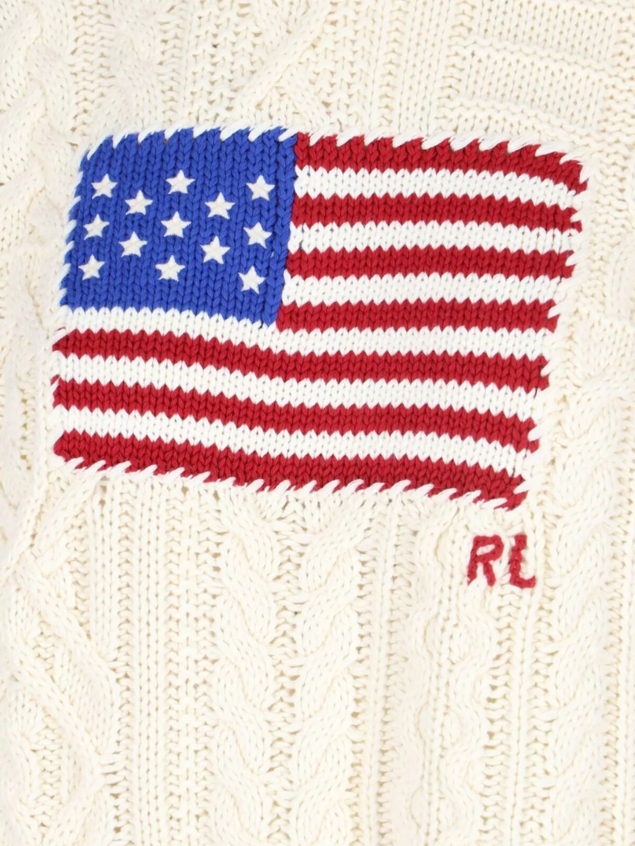 POLO RALPH LAUREN CABLE KNIT CREWNECK EMBROIDERED FLAG