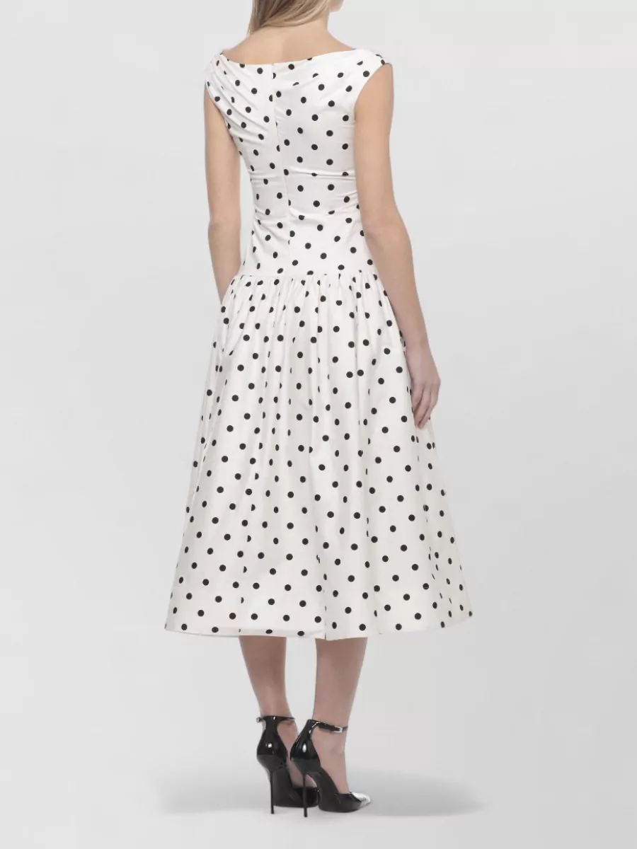 Self-Portrait Cotton Polka-Dot Off-Shoulder Sweetheart Neck Sleeveless Gathered-Waist Flared Midi Dress