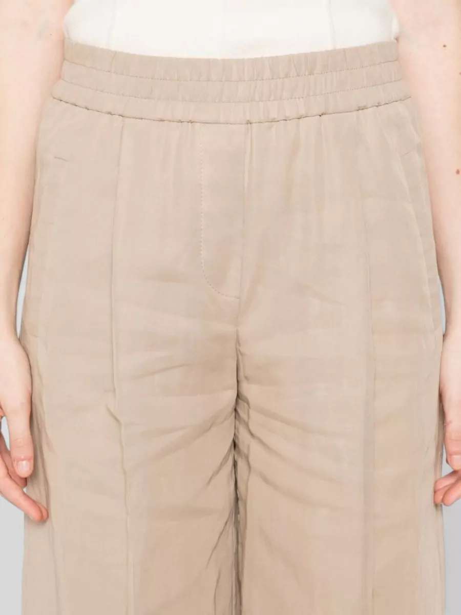 Brunello Cucinelli Cotton Elastic-Waist Wide-Leg Trousers