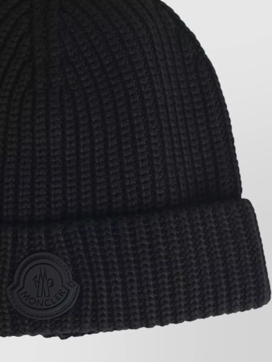 Moncler Cotton Beanie Ribbed Texture Folded Cuff