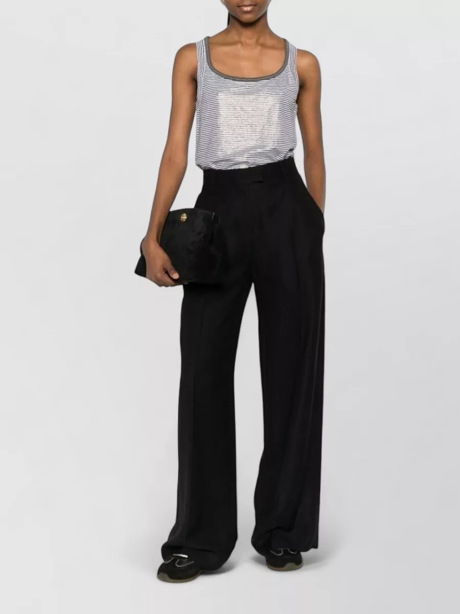 Brunello Cucinelli Linen Tank Top Scoop Neck Stripes Shimmer