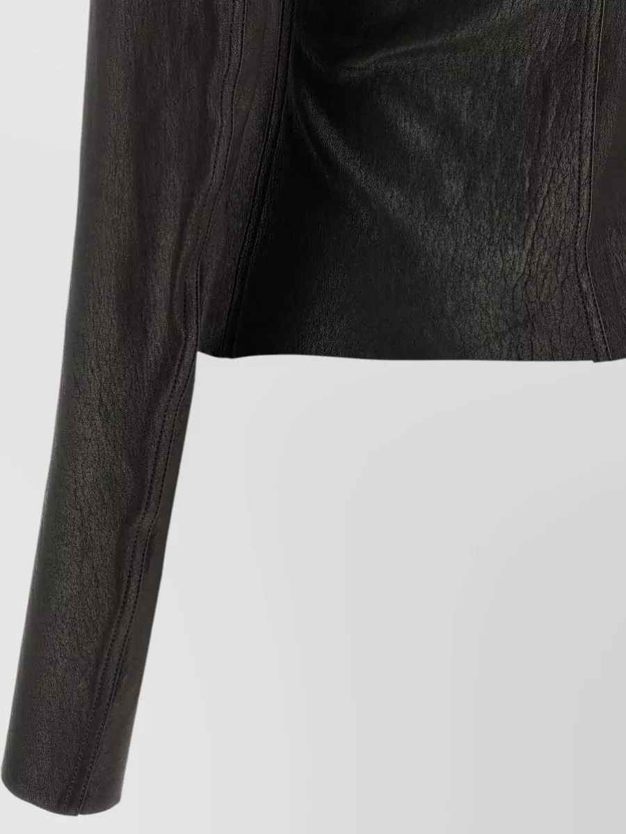 Rick Owens Leather High-Neck Asymmetric-Zip Jacket