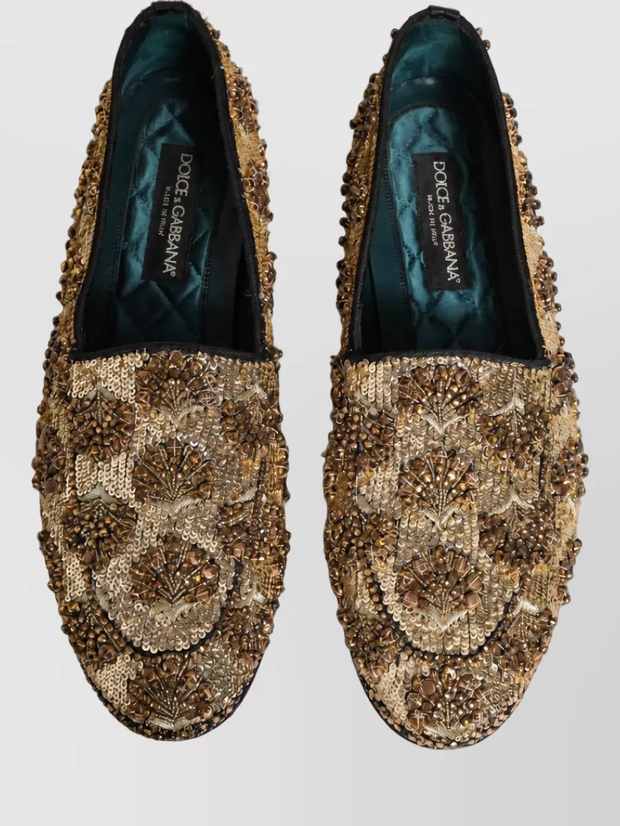 Dolce&Gabbana Leather Sequin Embellished Slippers