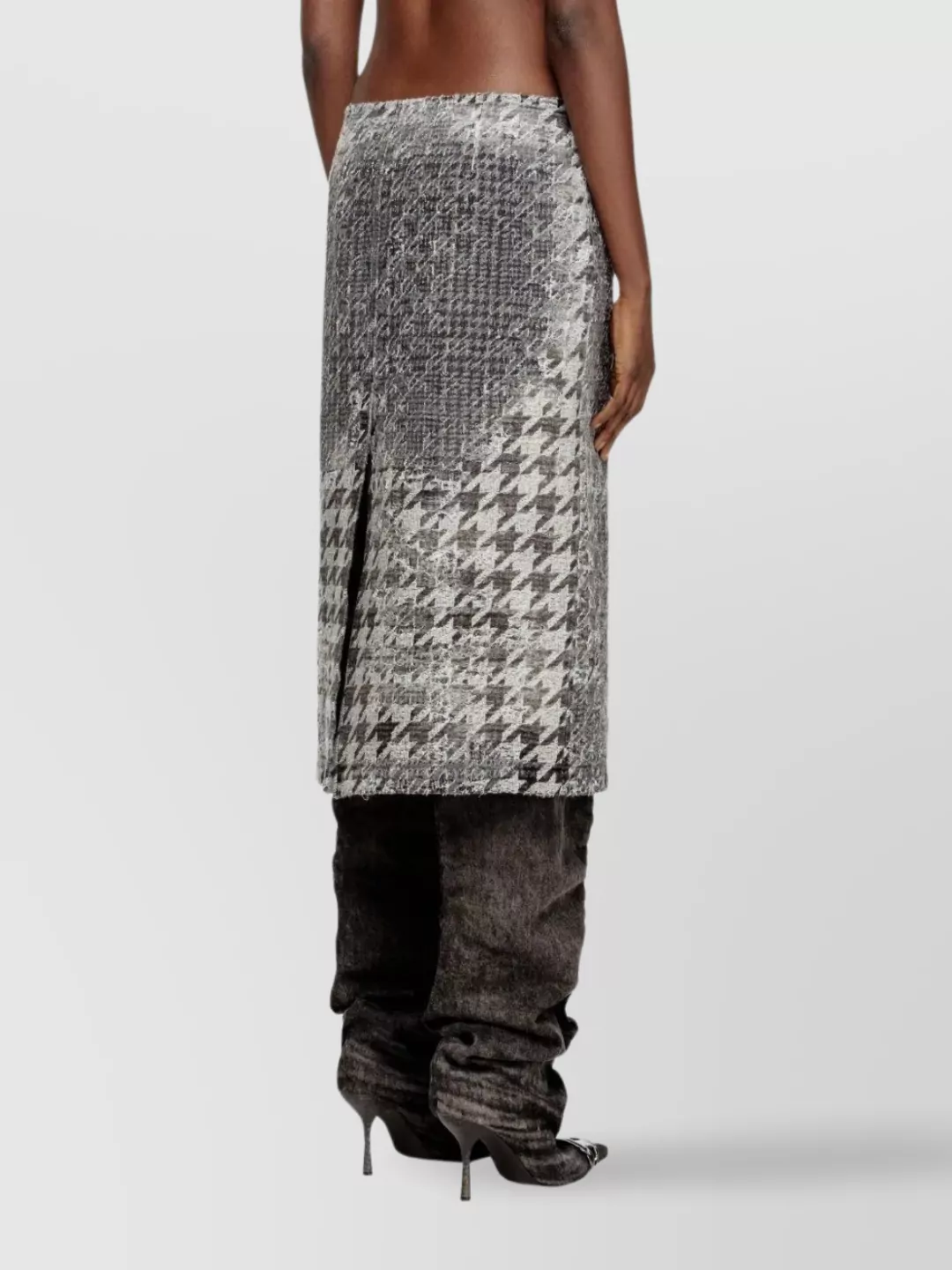Diesel Houndstooth Midi Skirt Back Slit
