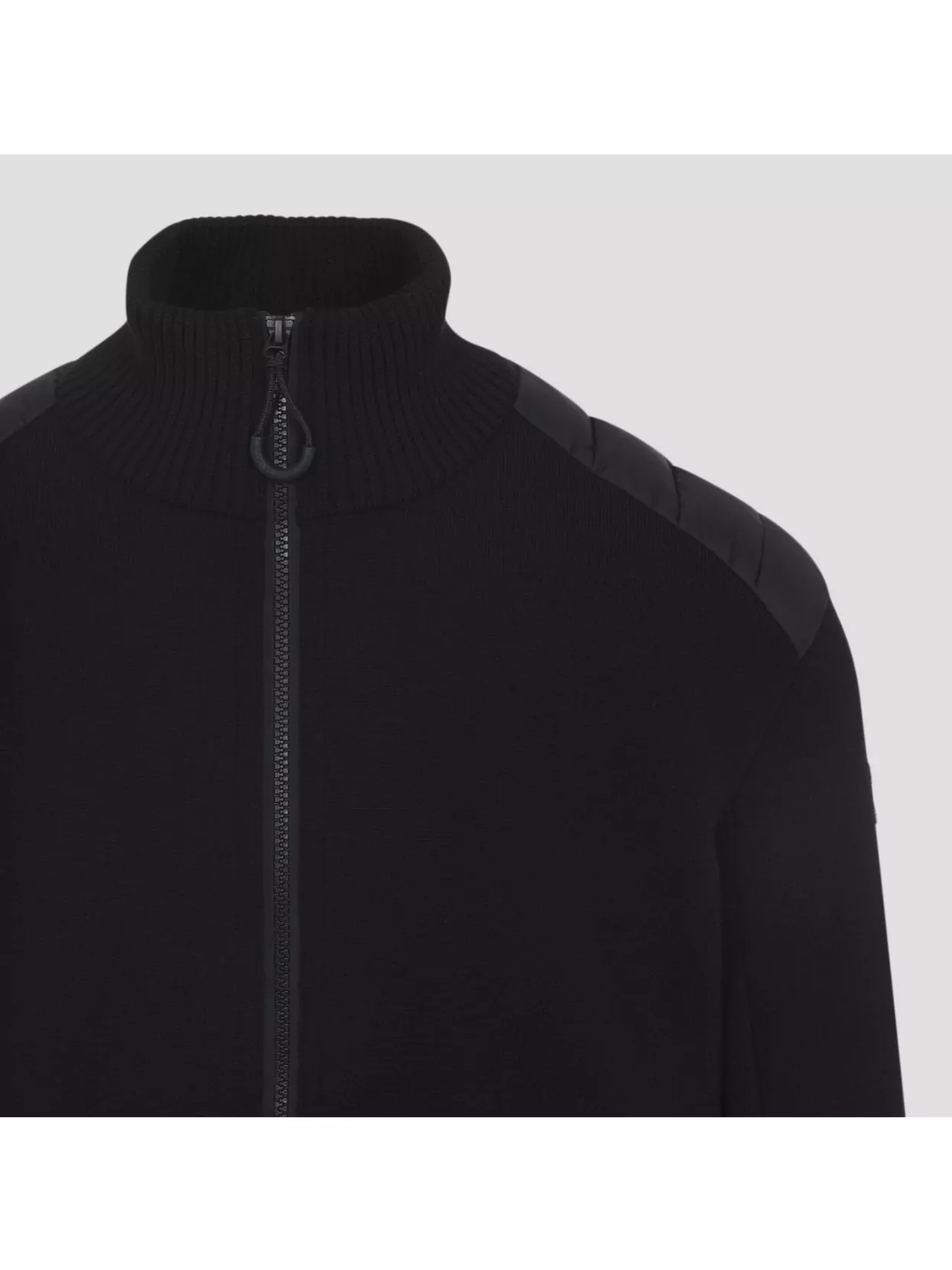 Moncler High Collar Long Sleeve Cardigan With Shoulder Detail In Black