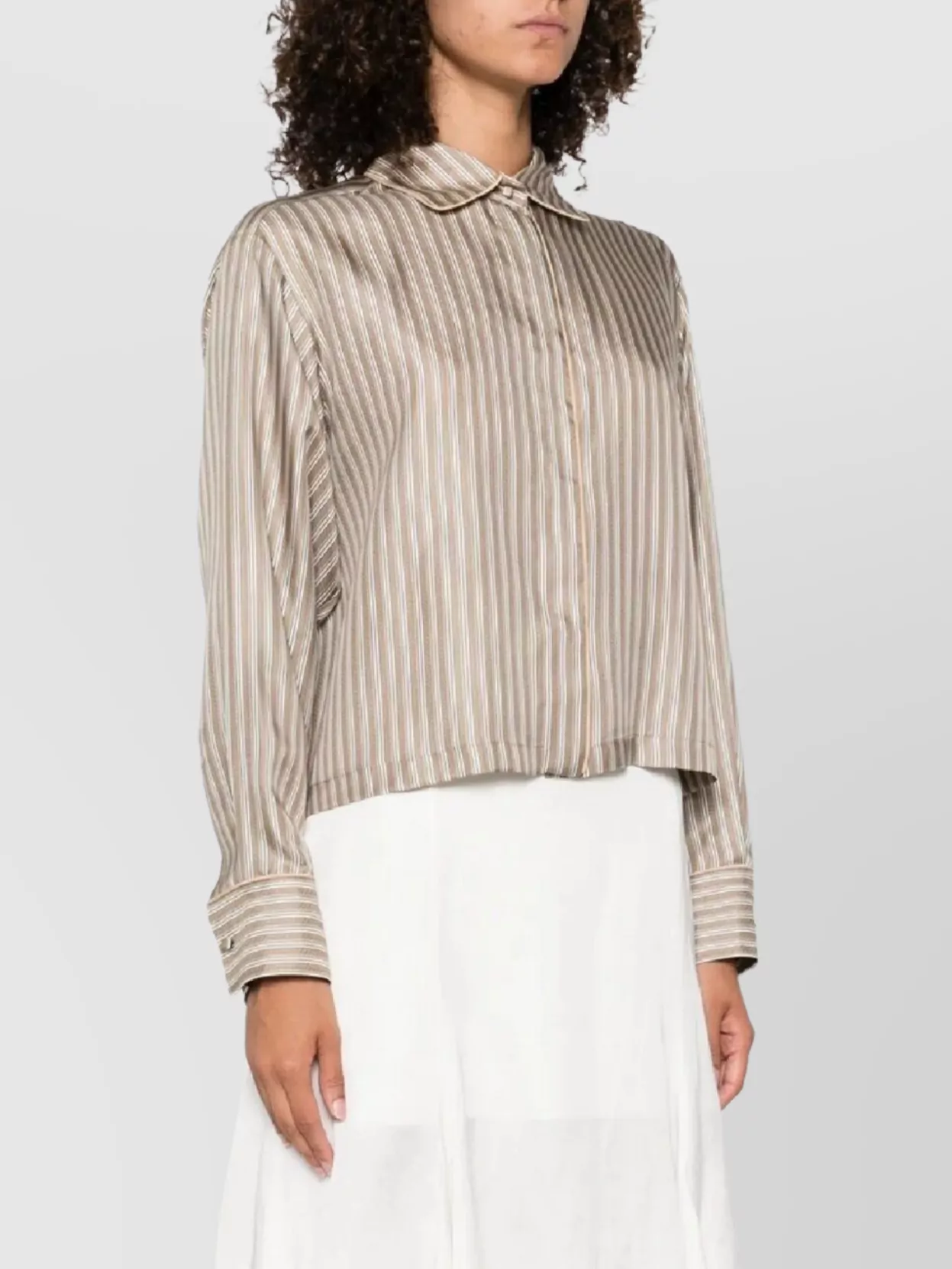 Max Mara Brama Striped Twill Silk Cropped Shirt Shirts Multicolor In Brown