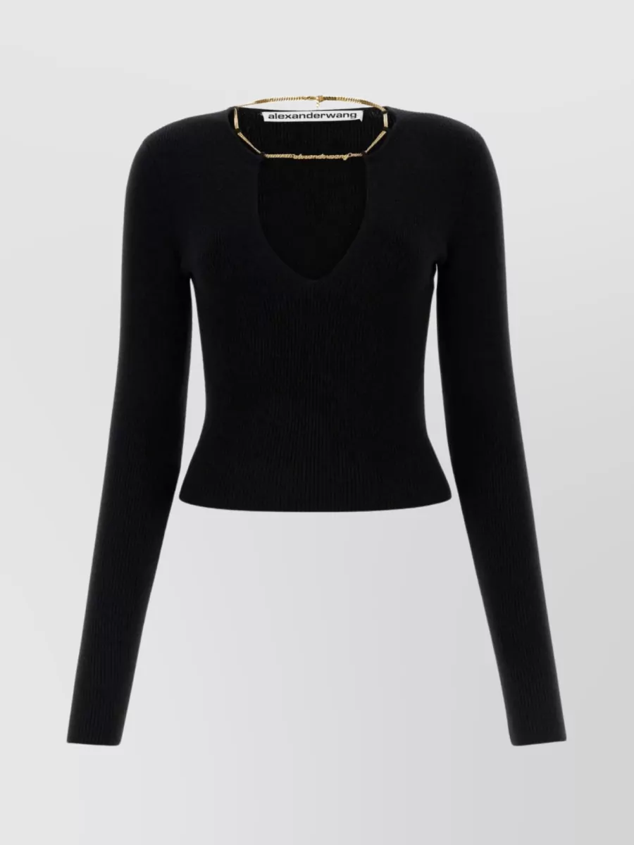 Shop Alexander Wang Textured Knit Cut-out Neckline Sweater In Black