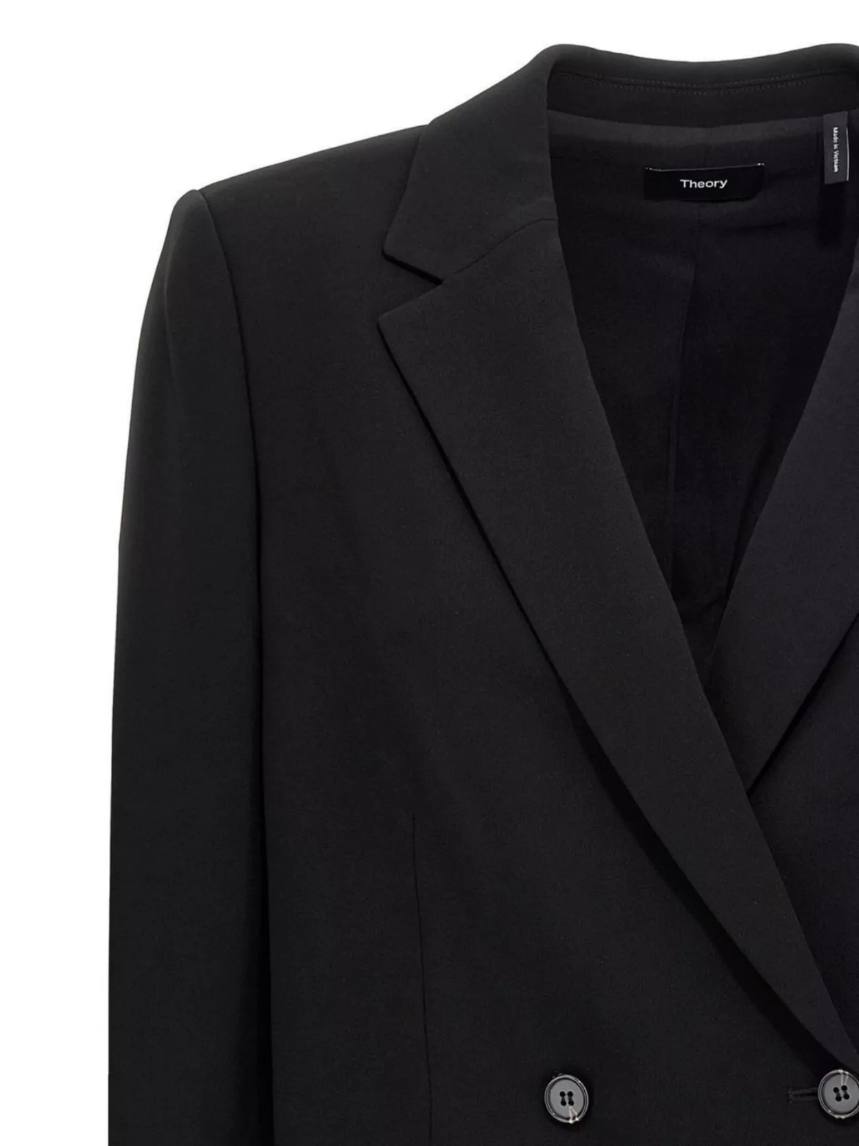 Theory Longline Double-Breasted Blazer Featuring Notched Lapels