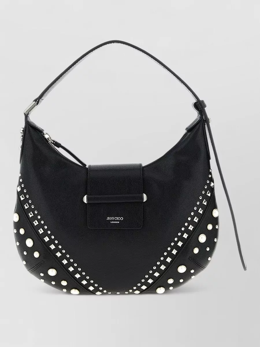 Jimmy Choo Bar Hobo Shoulder Bag Flap Pearls Studs Handle