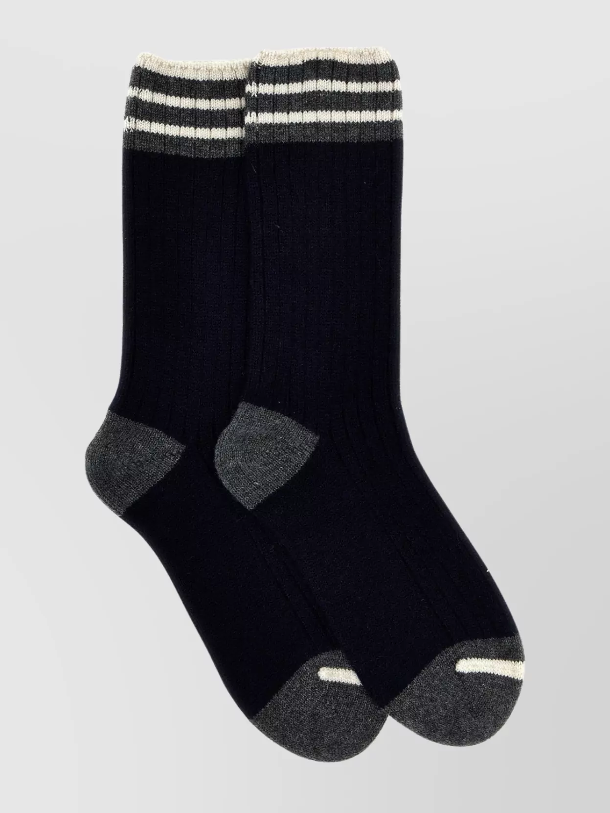 Brunello Cucinelli Ribbed Socks Cuff Striped In Black