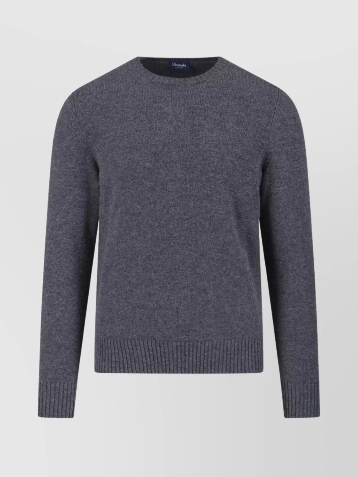 Drumohr Ribbed Hem Long Sleeve Crew Neck Sweater In Gray