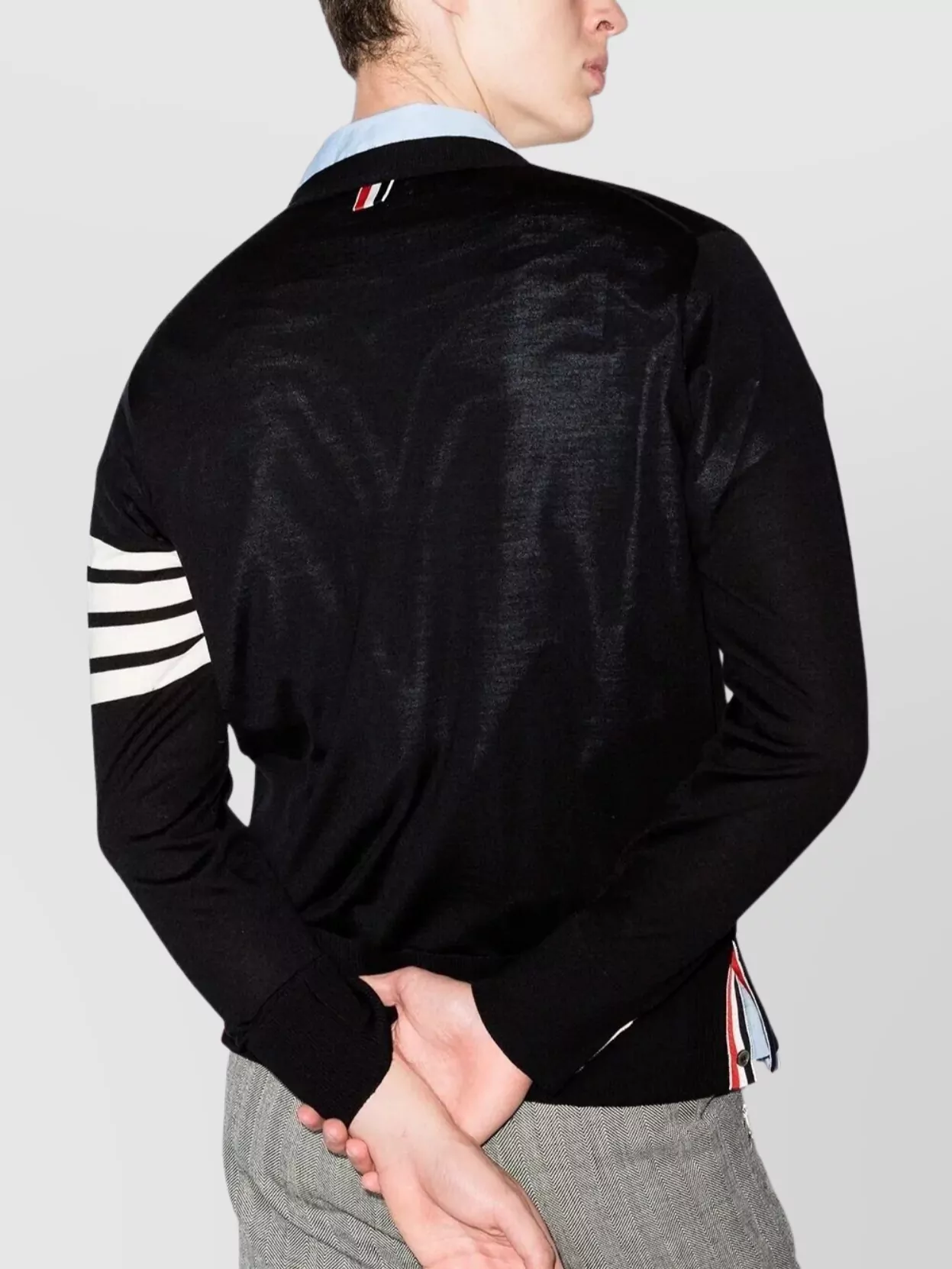 Thom Browne V Neck Cardigan Fine Merino Wool Stripes