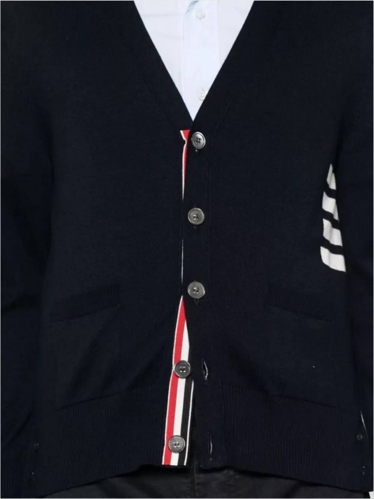 Thom Browne Cotton V-Neck Cardigan With 4 Bar Stripe