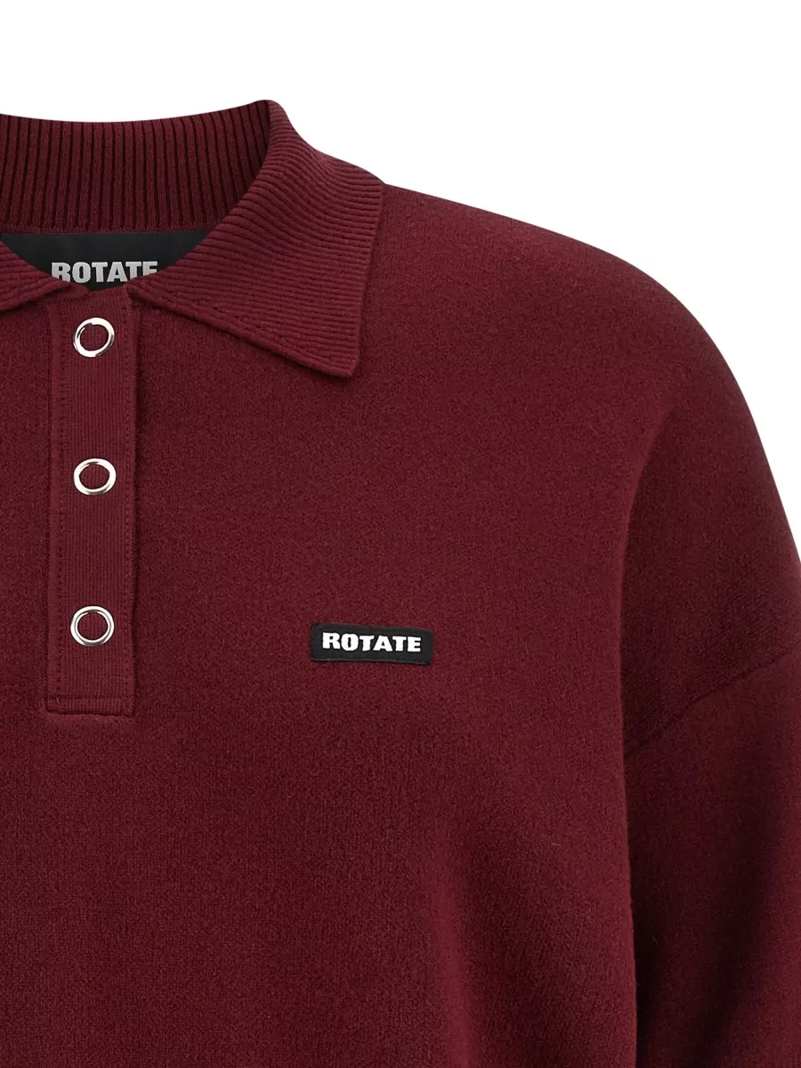 Rotate Birger Christensen Mohair Wool Ribbed Short-Sleeve Polo Shirt