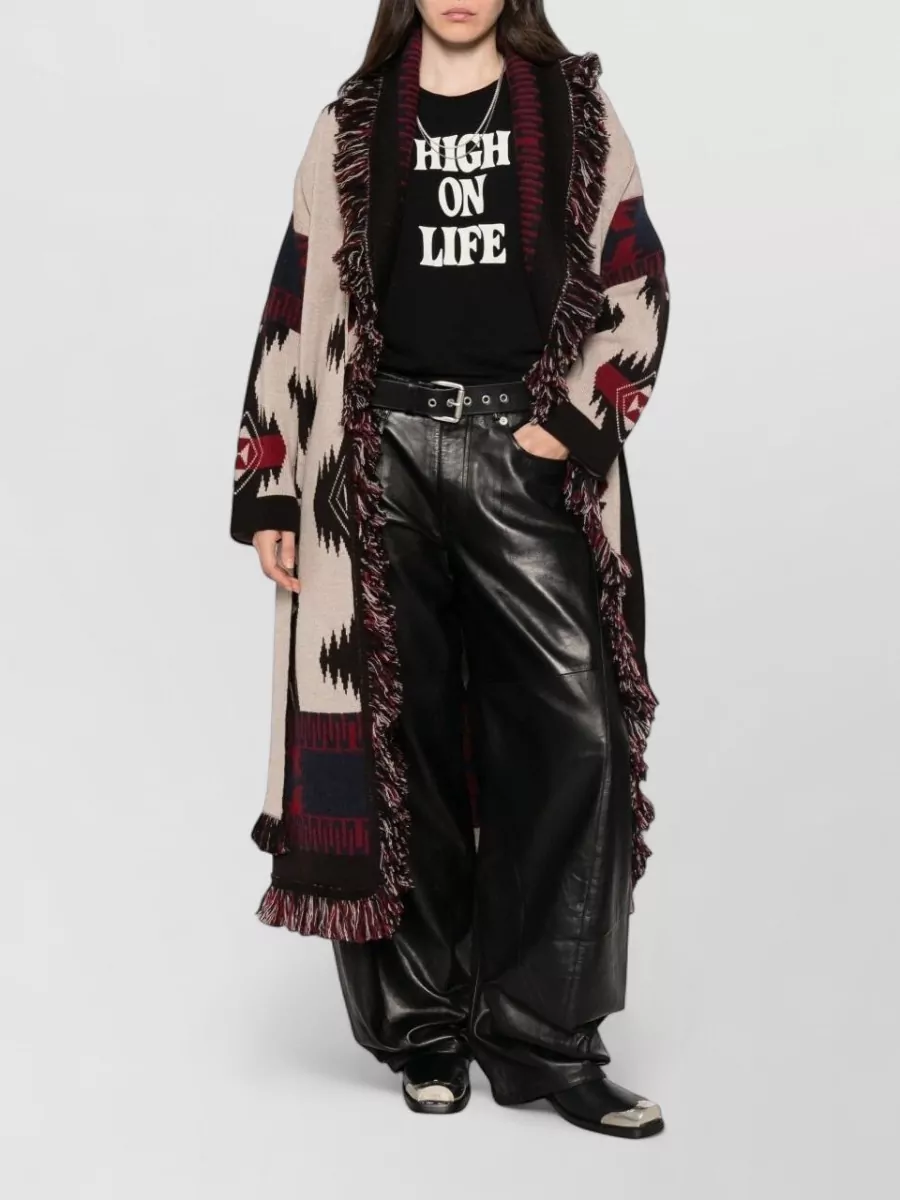 Alanui Wool Belted Fringe Trim Oversized Coat