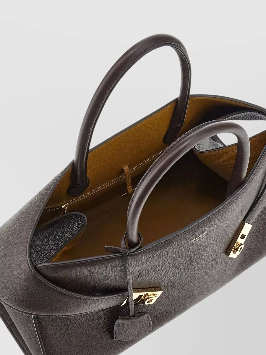 Ferragamo Chic Structured Clutch Bag Top Handles In Brown