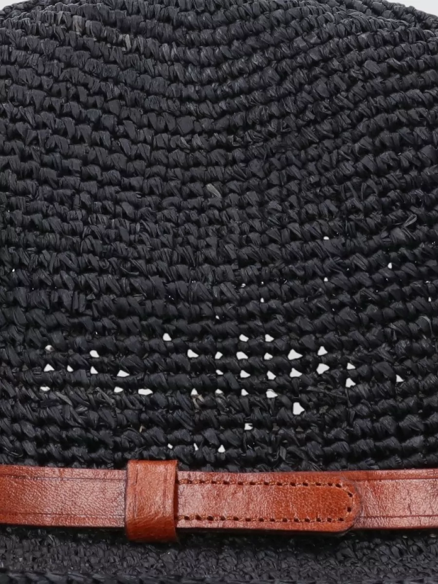 Ibeliv Hat Leather Band Wide Brim Woven Texture