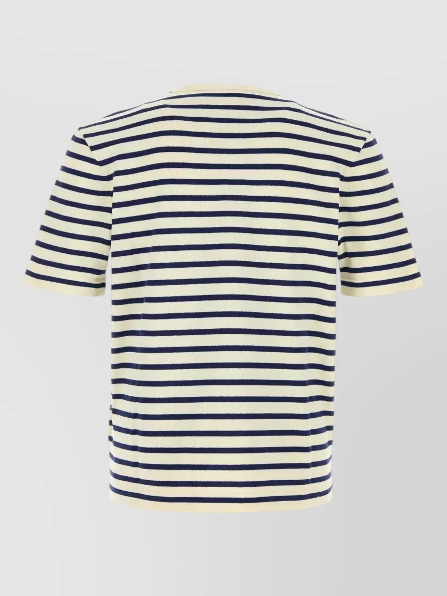 Prada Cotton Crew Neck Striped Logo T-shirt In Multi