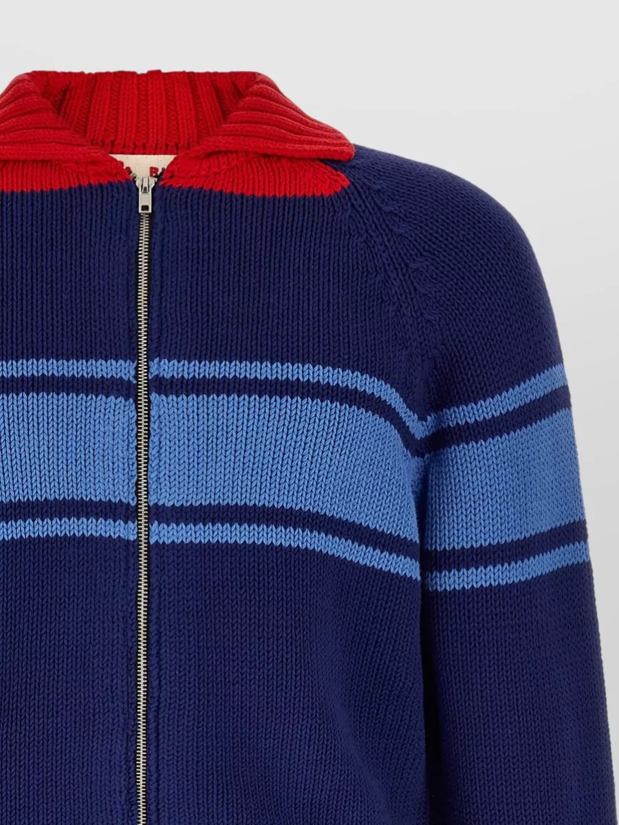 Marni Cotton Color Block Zip Up Cardigan
