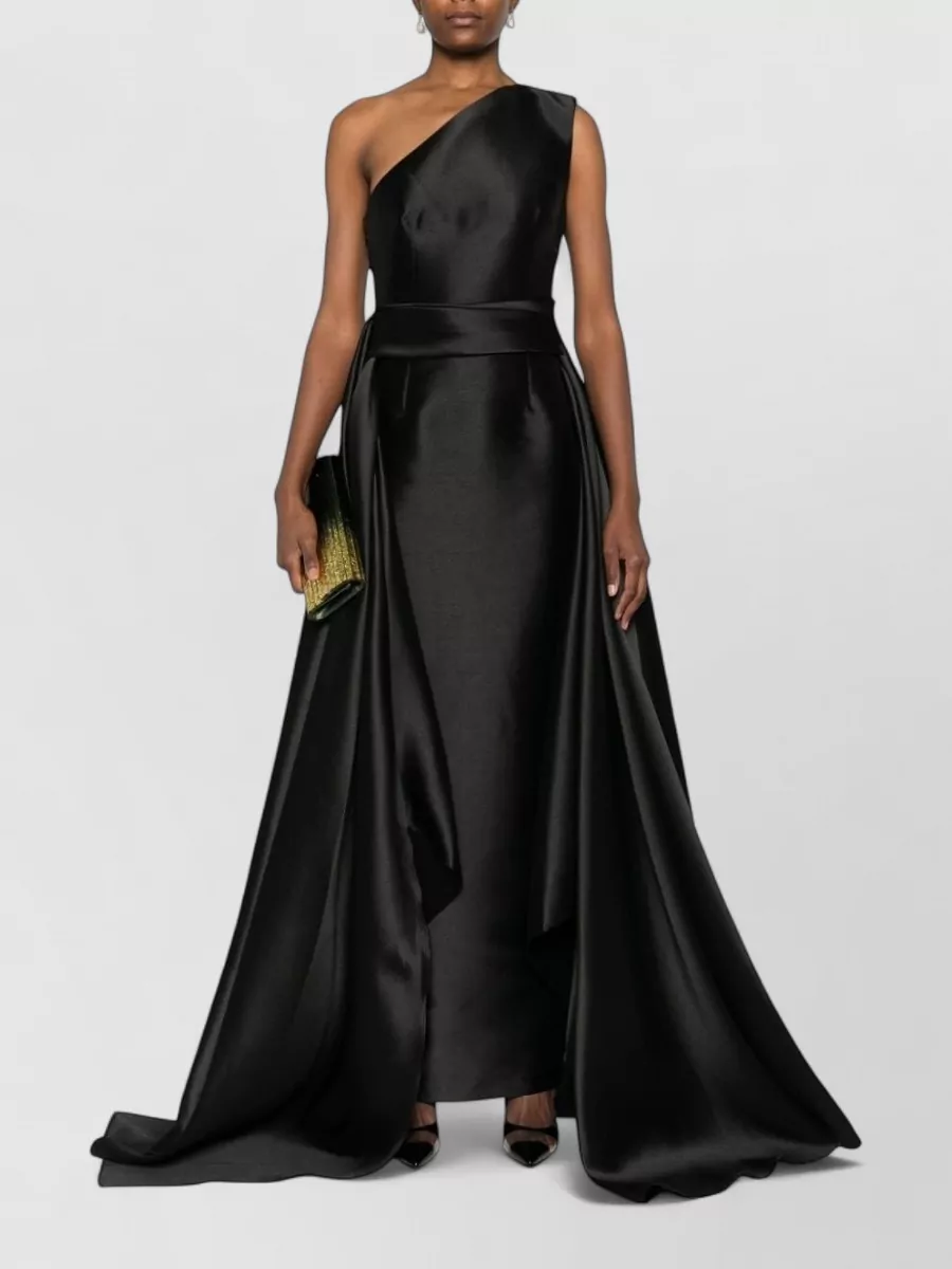 Solace London Satin One-Shoulder Sleeveless Draped Maxi Gown