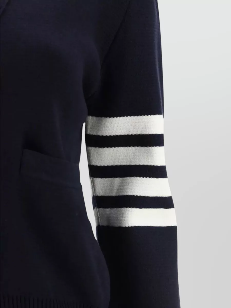Thom Browne V Neck Striped Sleeve Cardigan With Pockets
