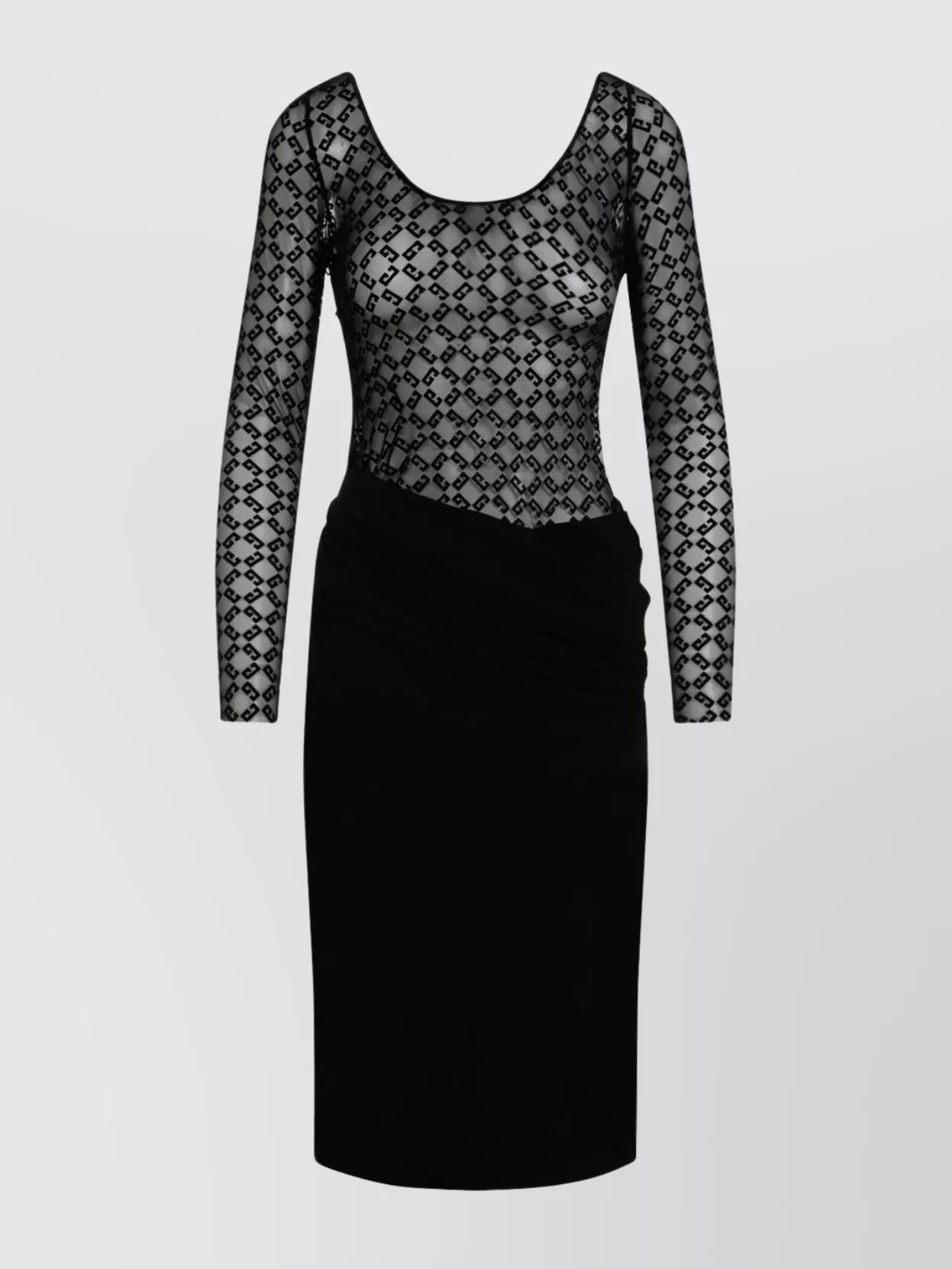 Givenchy Draped Waist Midi Dress With Sheer Overlay In Black