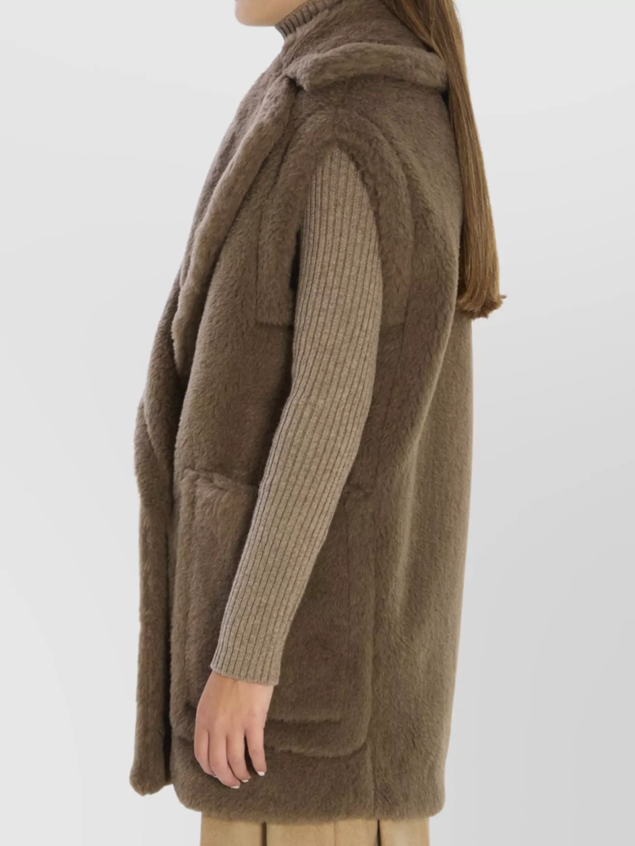 Max Mara Oversized Sleeveless Faux Fur Vest In Green