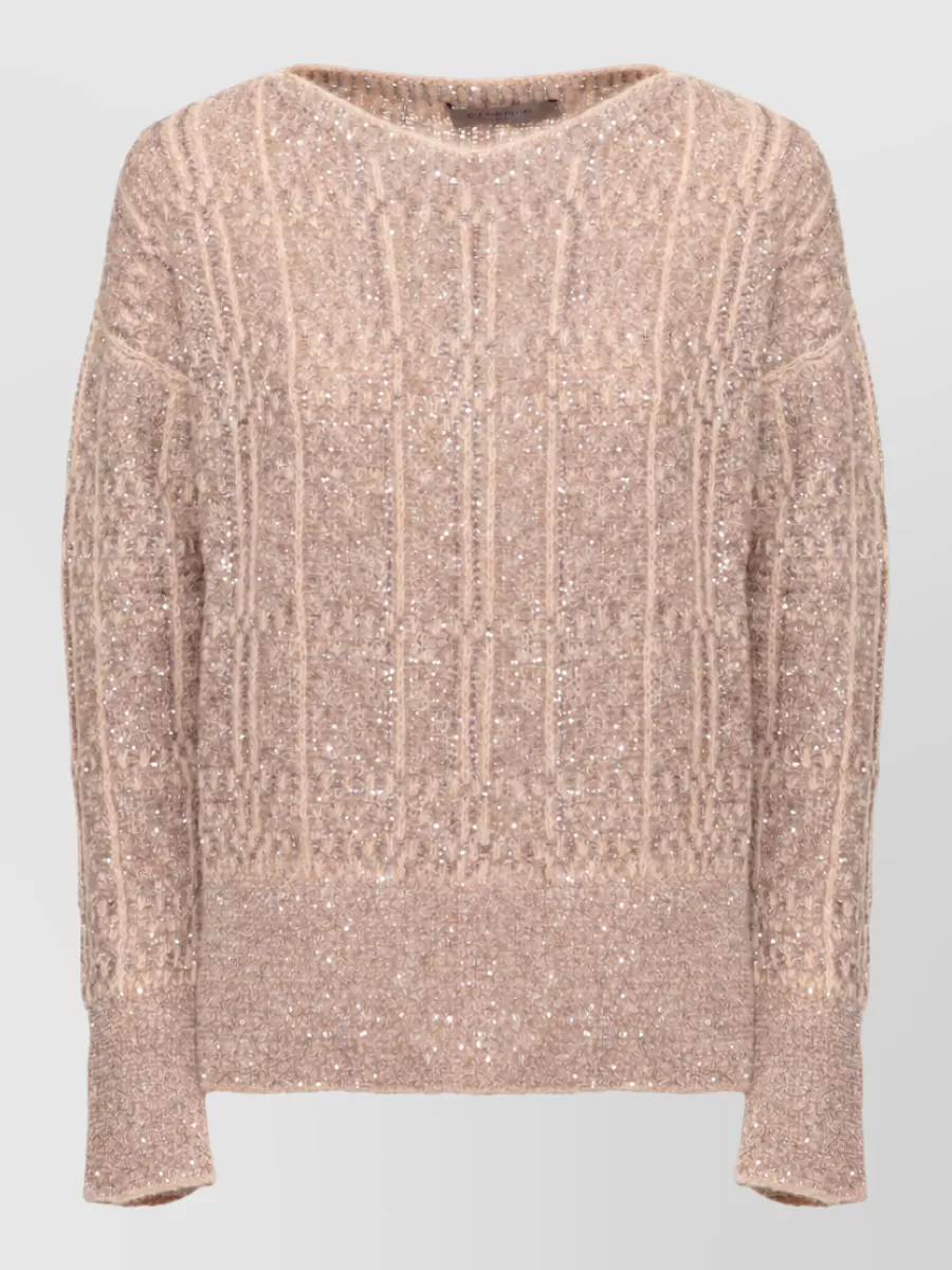 D.exterior ribbed crewneck sweater