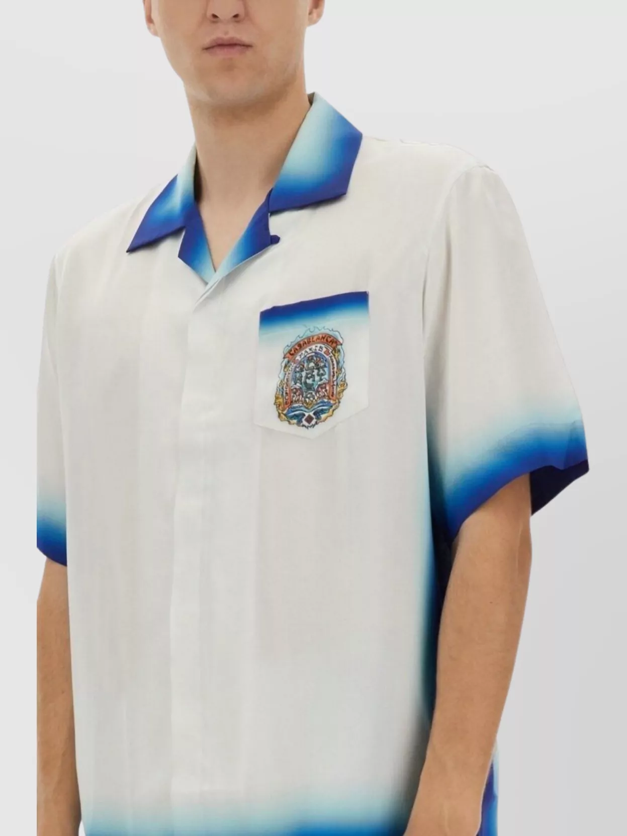 Casablanca White Shirt With Cuban Collar And Maxi Logo Printed On The Back In Silk Man
