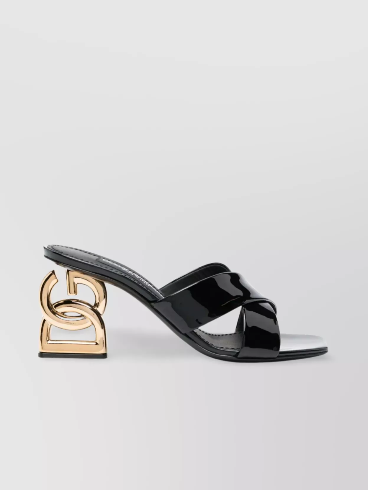 Shop Dolce & Gabbana Carbon Heel Open Toe Patent Mules In Black