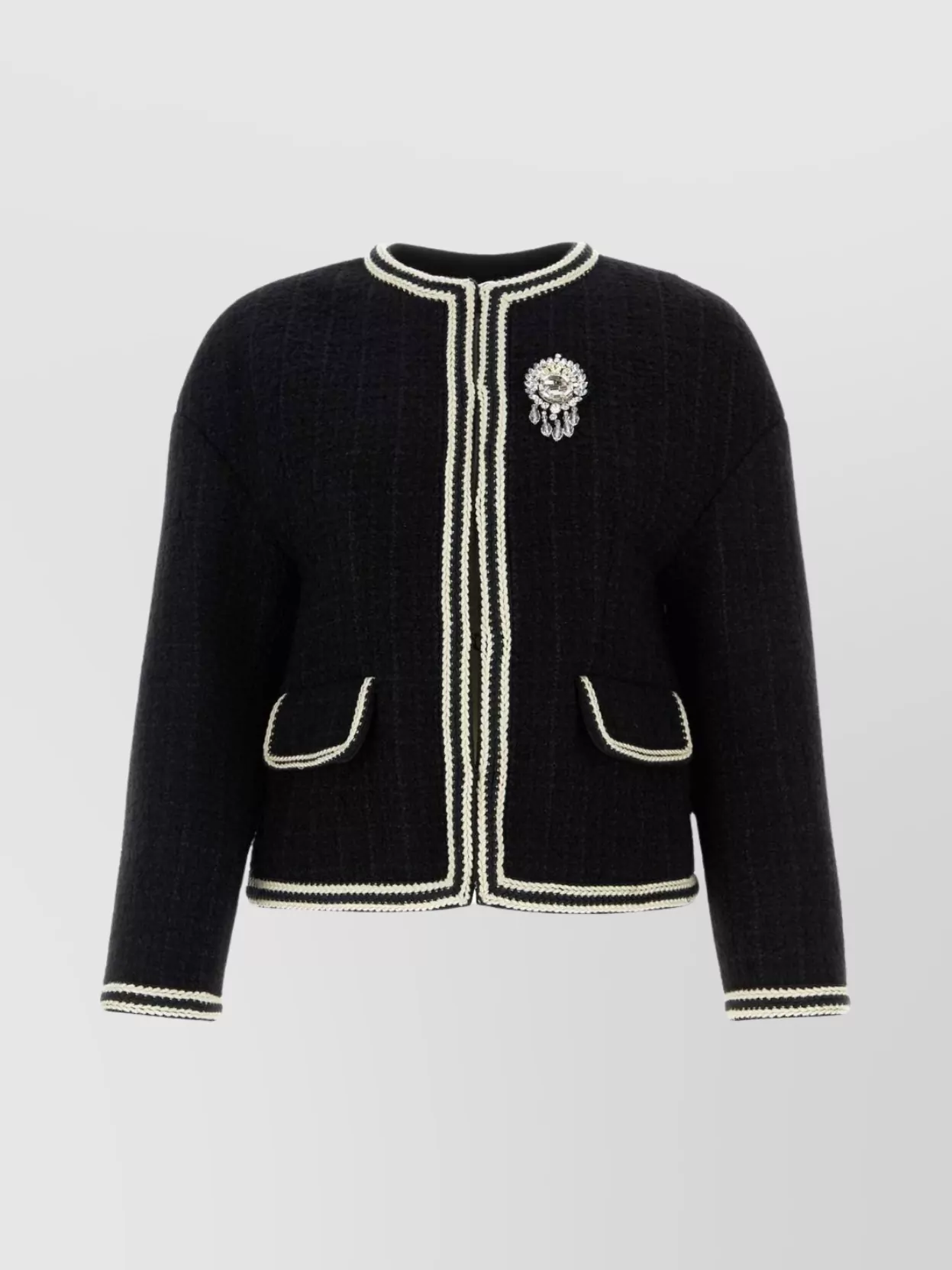 Shop Gucci Structured Cropped Tweed Jacket With Contrast Trim