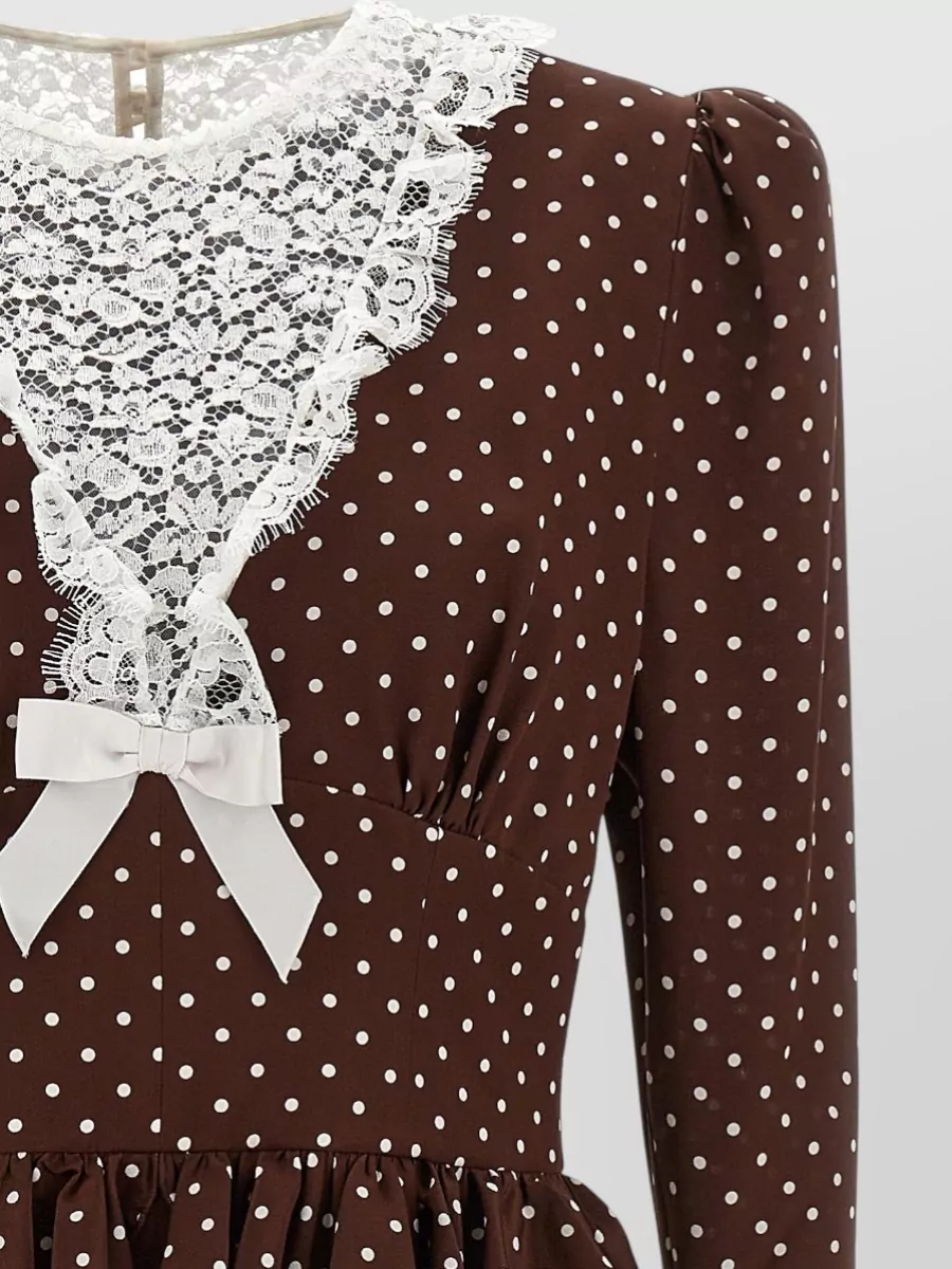 Alessandra Rich Midi Dress Polka Dots Bow Waist Lace