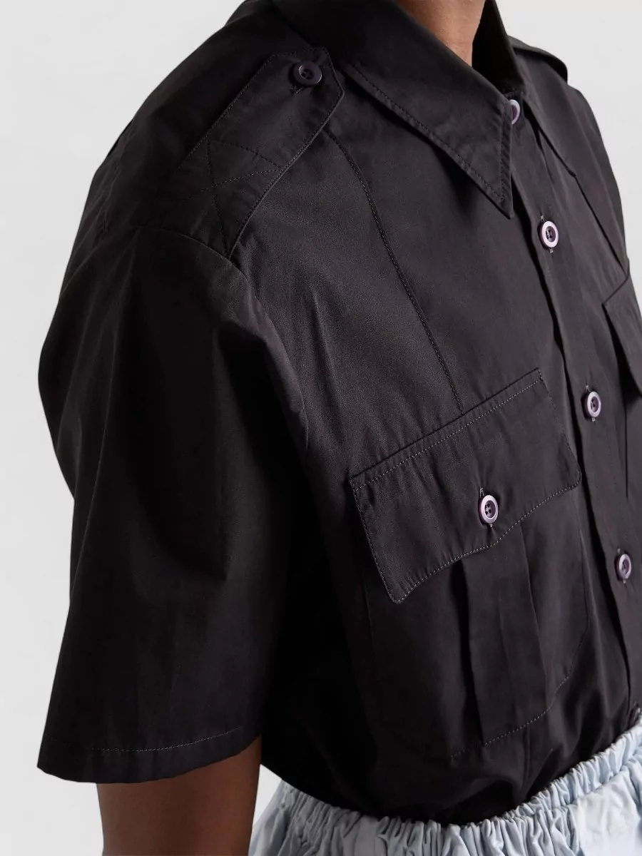 Prada Poplin Shirt Short Sleeves Chest Pockets Collar