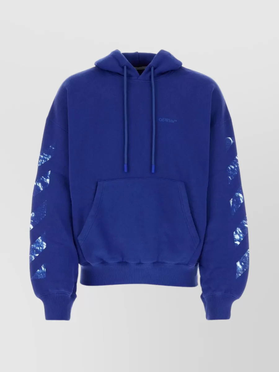 Shop Off-white Hooded Oversize Cotton Sweatshirt With Graphic Print In Blue