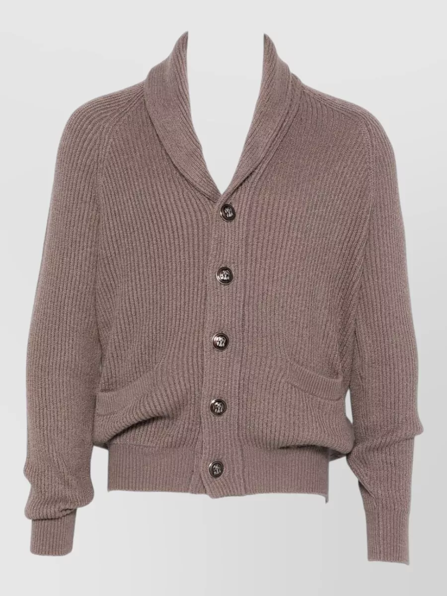 Brunello Cucinelli Ribbed Knit Shawl Collar Cardigan