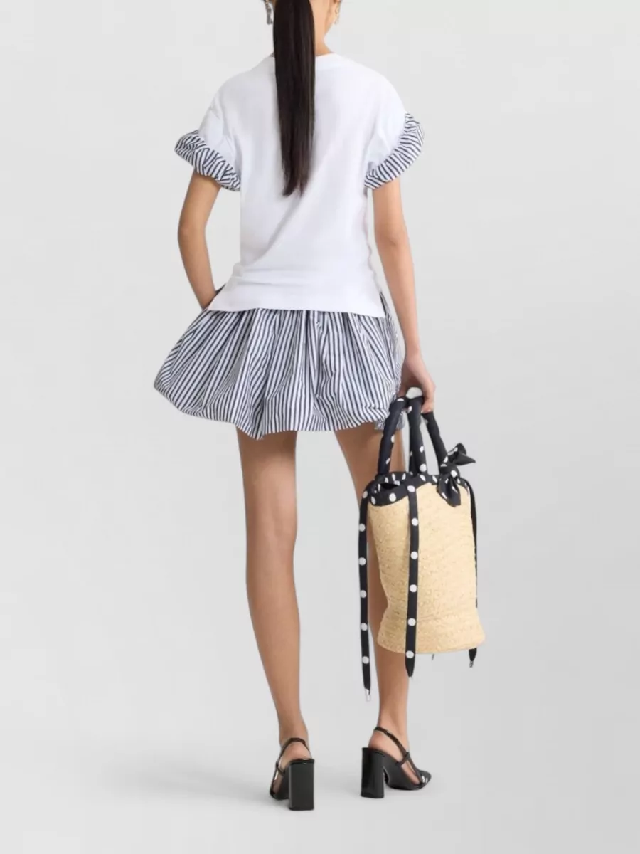 Patou Crew Neck Top Nylon Silk Striped Sleeves