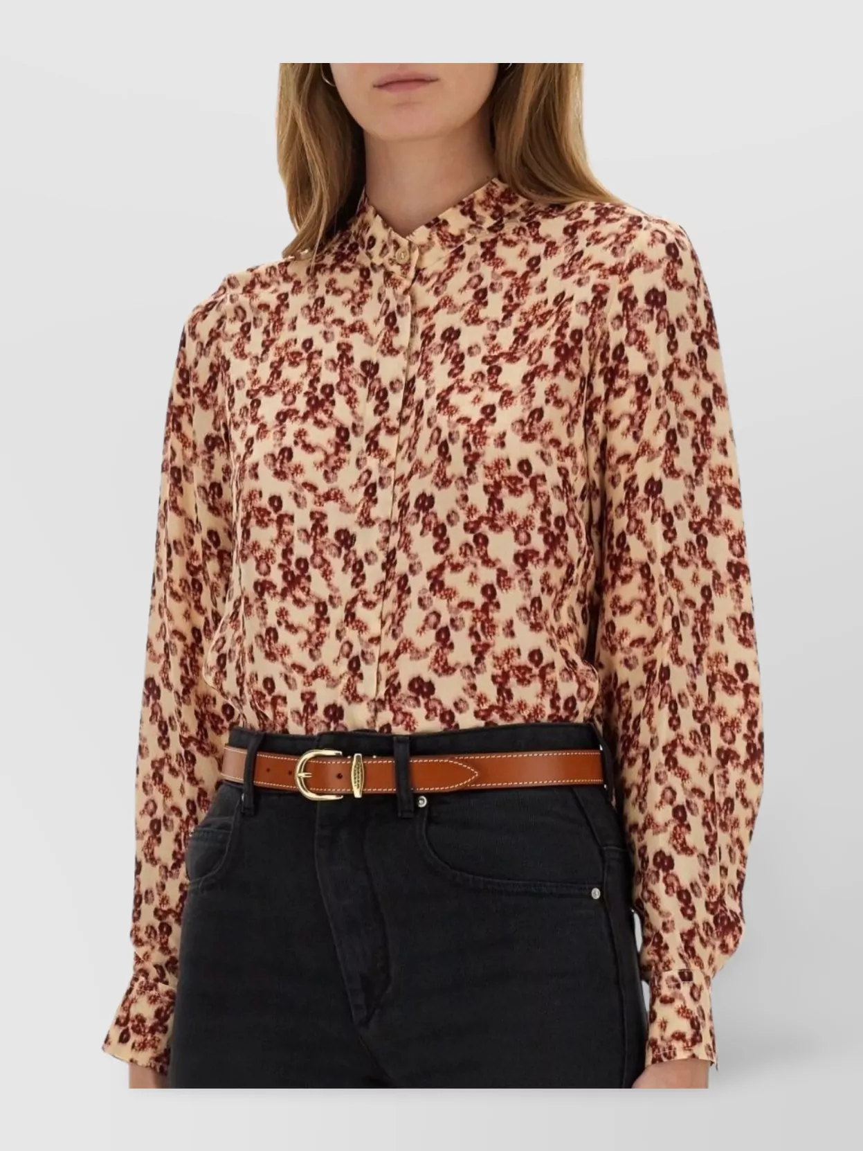 Isabel Marant Floral Long Sleeve Collared Top In Multi