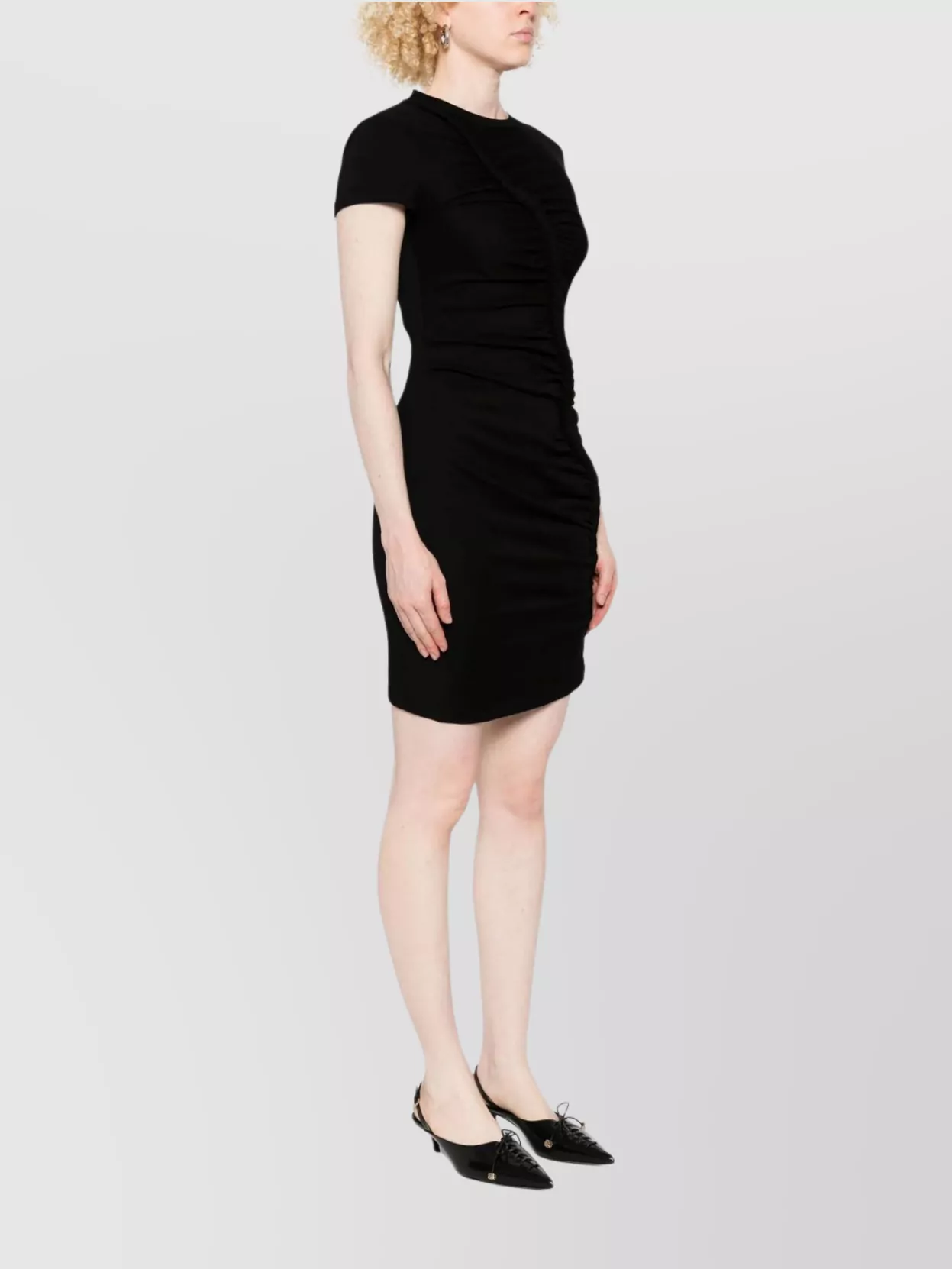 Alexander Mcqueen Short Sleeve Crewneck Dress With Gathered Detail