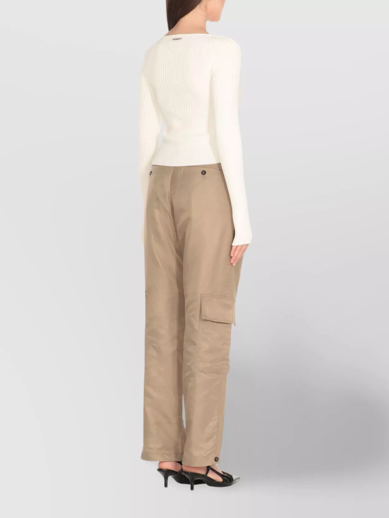 Pinko Ribbed Viscose Cardigan Asymmetric Hem