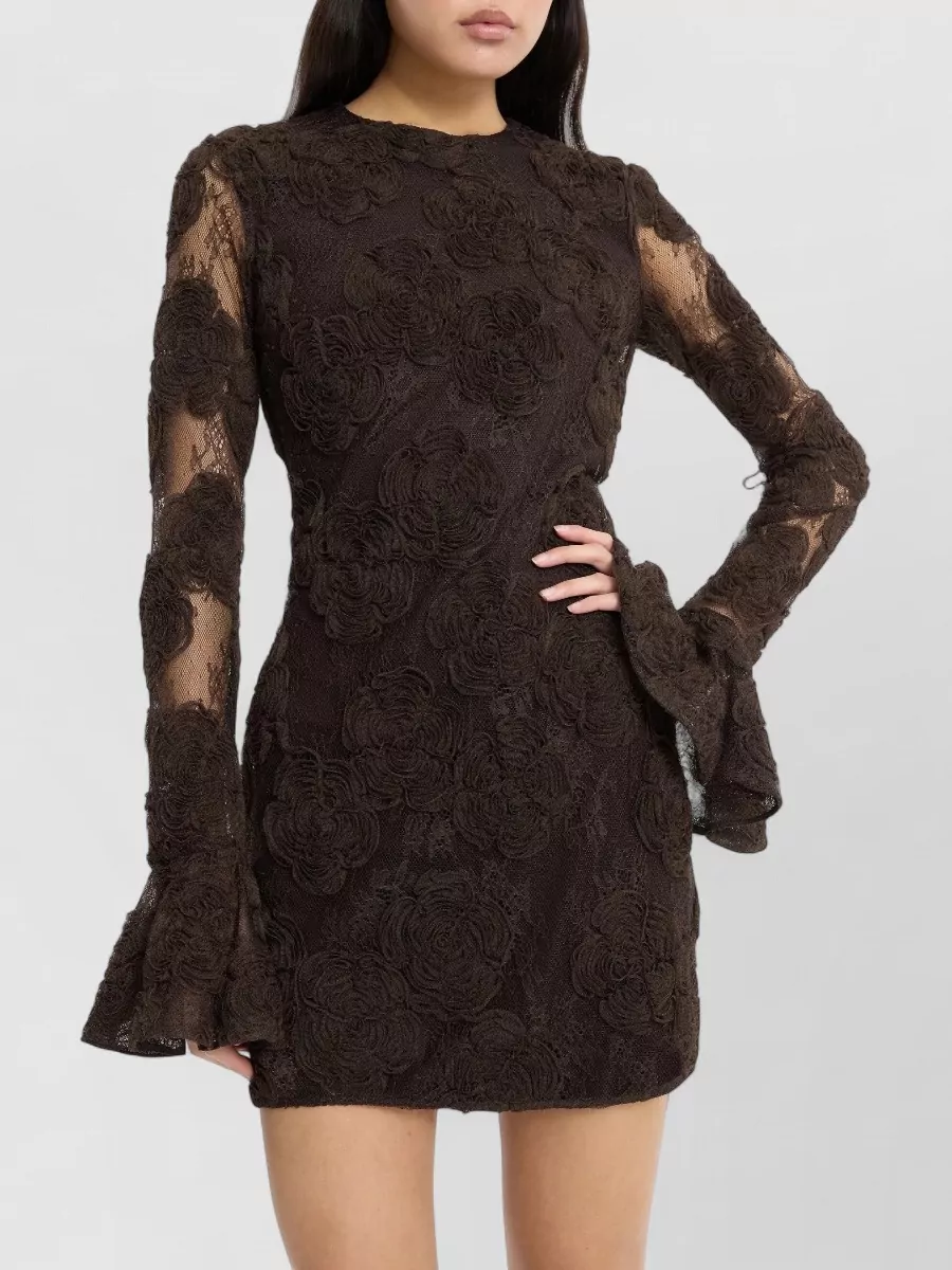 Rotate Floral-Embellished Long-Sleeve Mini Dress