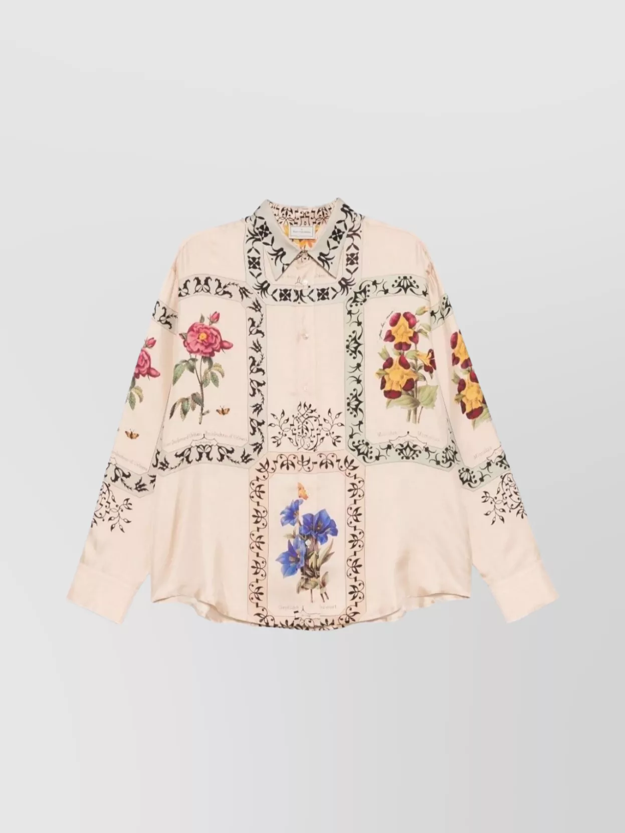 Pierre Louise Mascia Floral Print Long Sleeve Collared Top In Pink