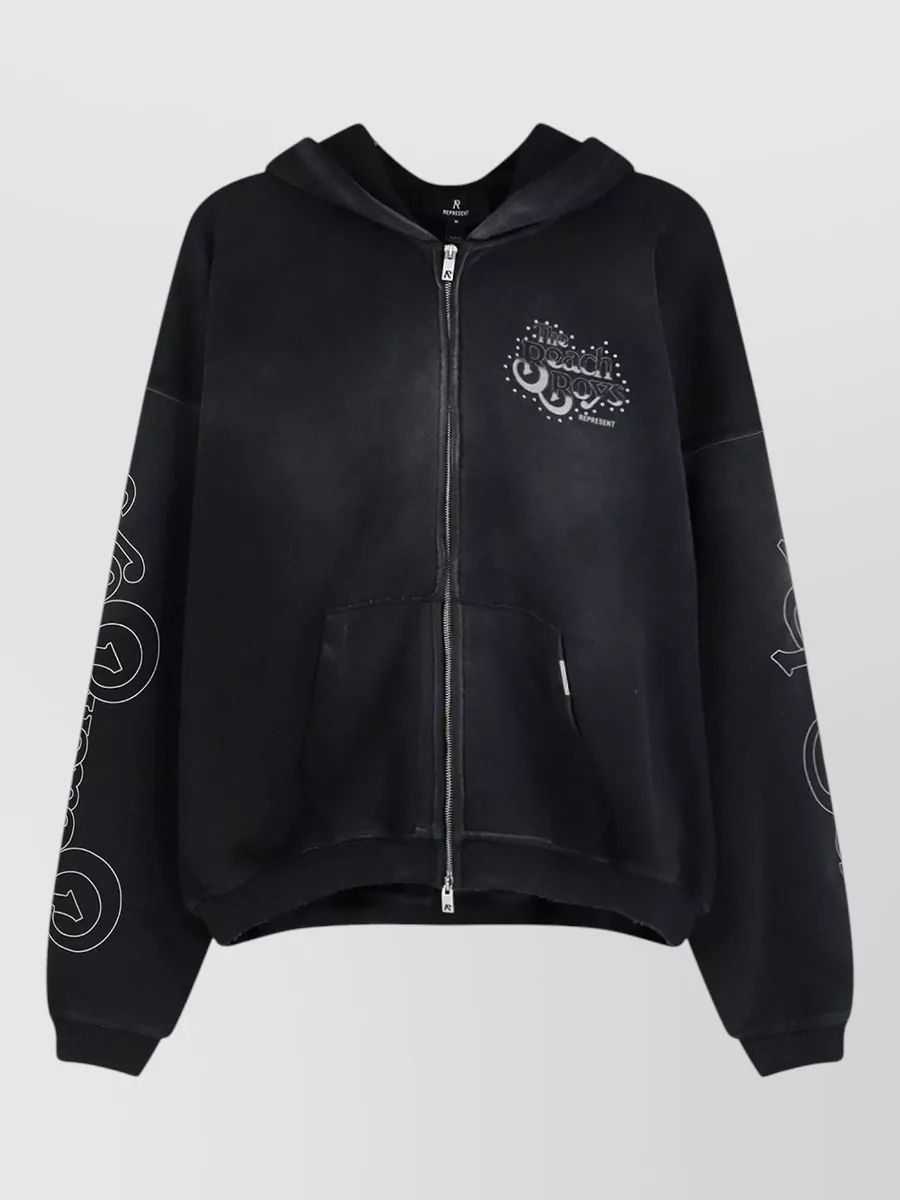 Represent cotton printed zip hooded jacket